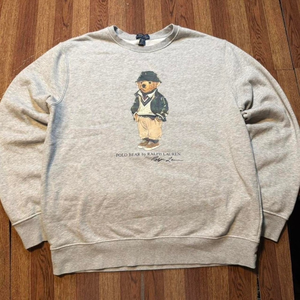 Polo Ralph Lauren Grey Polo Bear Plaid Fleece Sweatshirt Youth XL (Women's Small